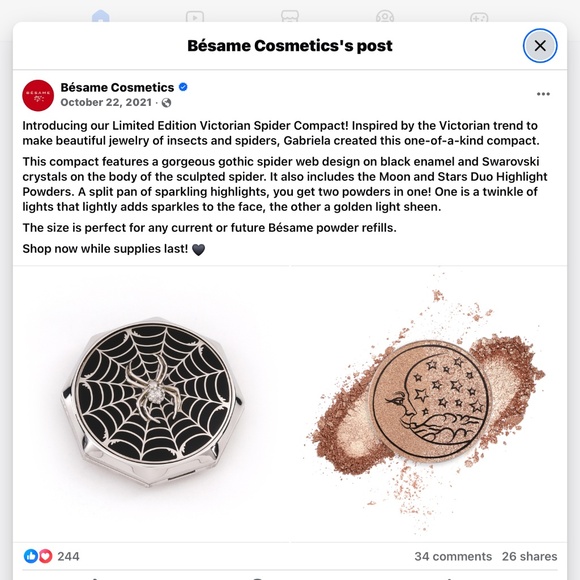 Besame Cosmetics Limited Edition Victorian Spider Compact 2021 issue - Picture 6 of 7